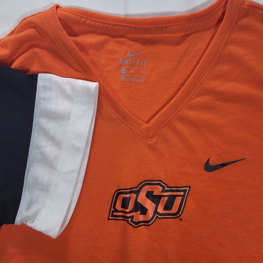 Oklahoma State Cowboys Women's Medium Nike Dri-Fit Orange‎ V-Neck Tshirt